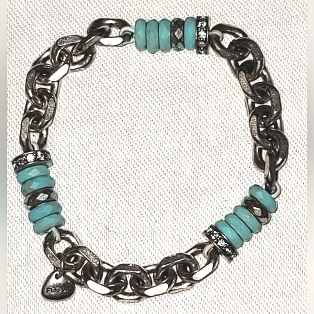 Fossil silver and turquoise stretch bracelet.